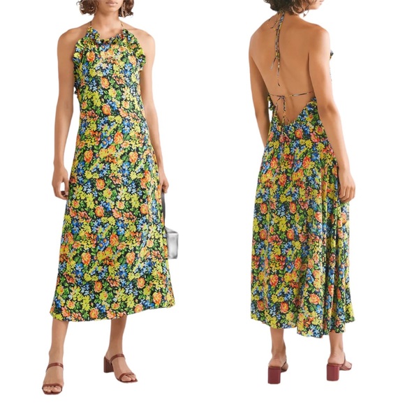 les Reveries Dresses & Skirts - Les Reveries Floral Crepe Silk Halterneck Midi Maxi Dress Sz 4 NWT Fairycore
